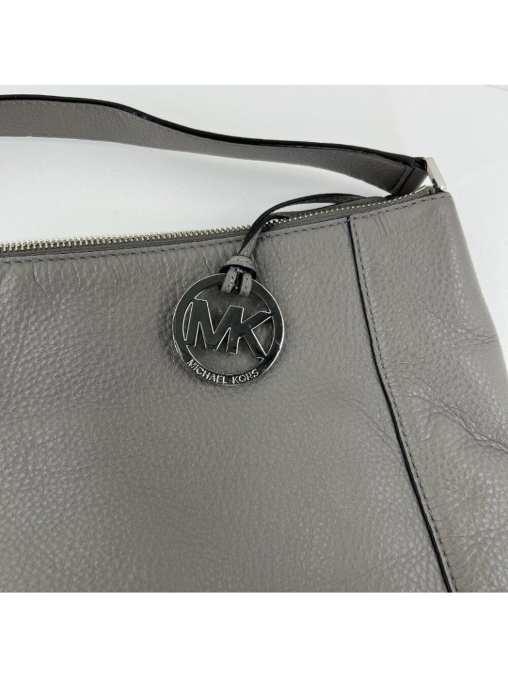 Michael Kors Sloan Hobo Shoulder Bag Womens Turn Lock Pockets Leather Gray Black - Picture 8 of 13
